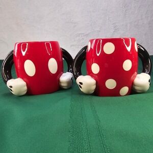 Disney Mickey & Minnie Mouse Red Polka Dot Ceramic Mugs Set of 2 Galerie Novelty